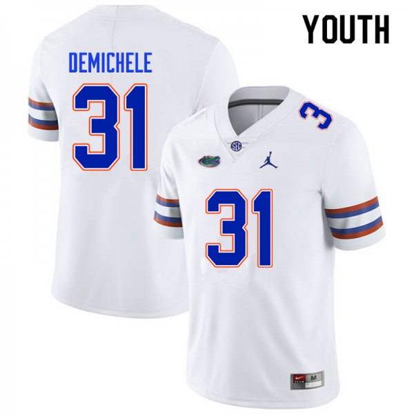 Youth #31 Chase DeMichele Florida Gators College Football Jersey White